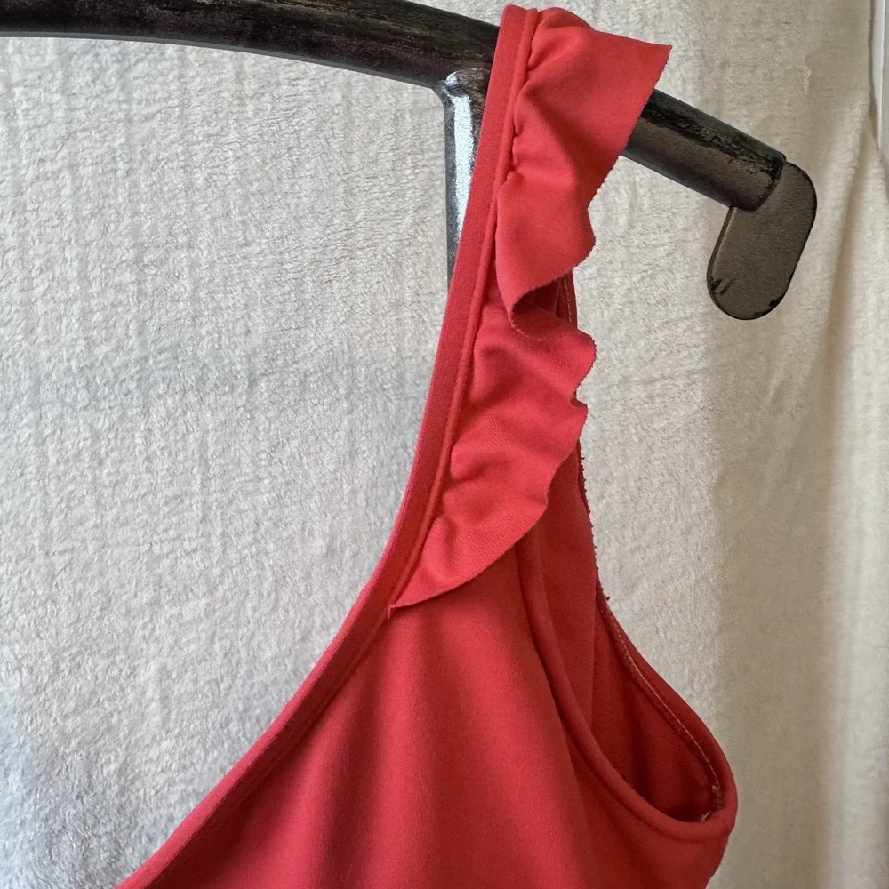 Polo Ralph Lauren Ruffle Back One-Piece Swimsuit Guava Sz‎ M